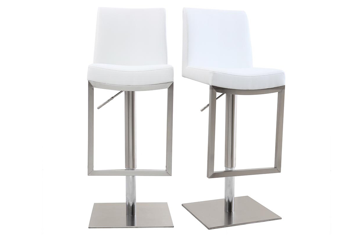 Set de 2taburetes de cocina regulables blancos con acero cromado KYLE