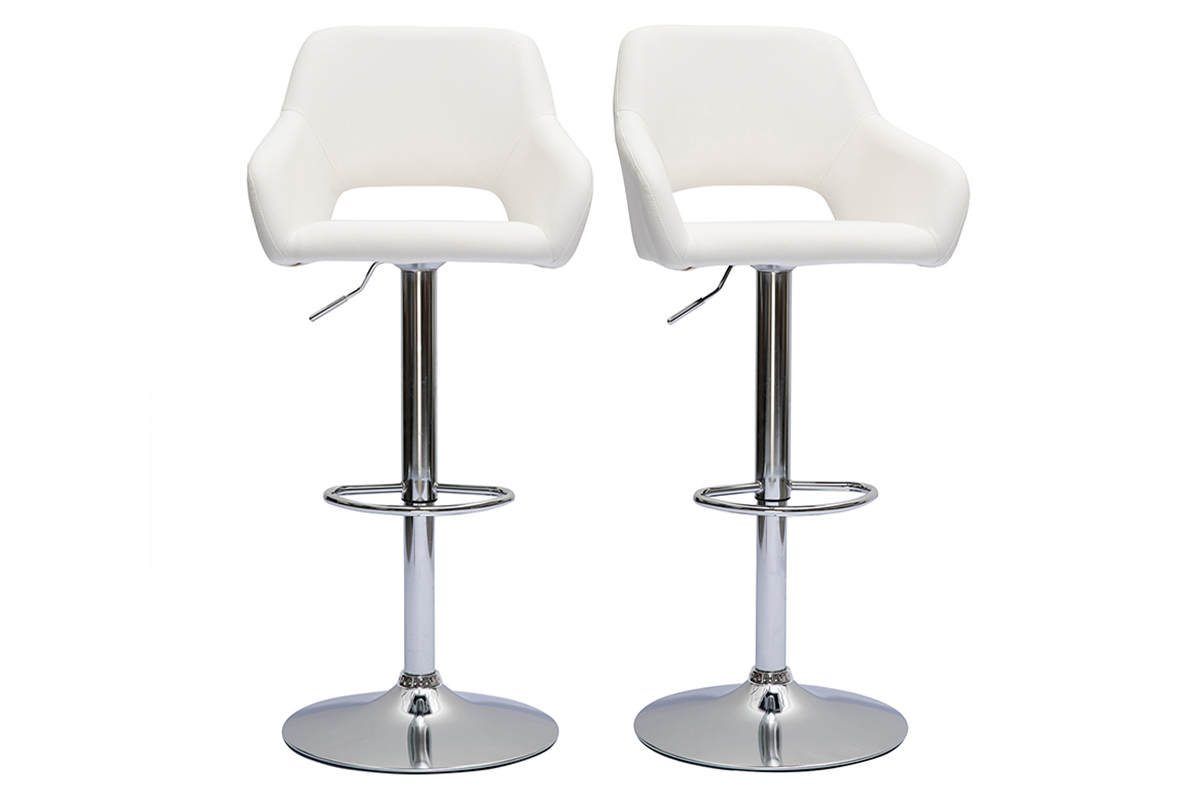 Set de 2 taburetes de cocina regulables blancos con acero cromado LAURETTE