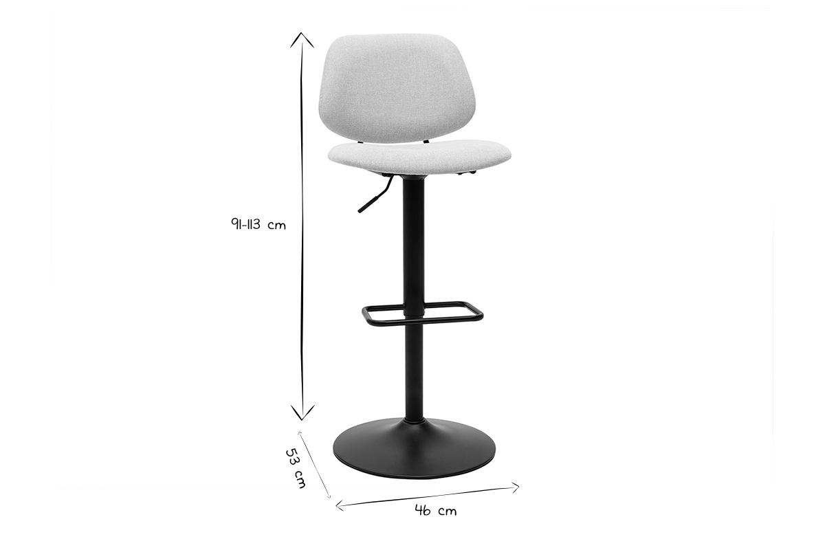 Set de 2 taburetes de cocina regulables de diseo de tejido efecto aterciopelado beige y metal negro BARNET