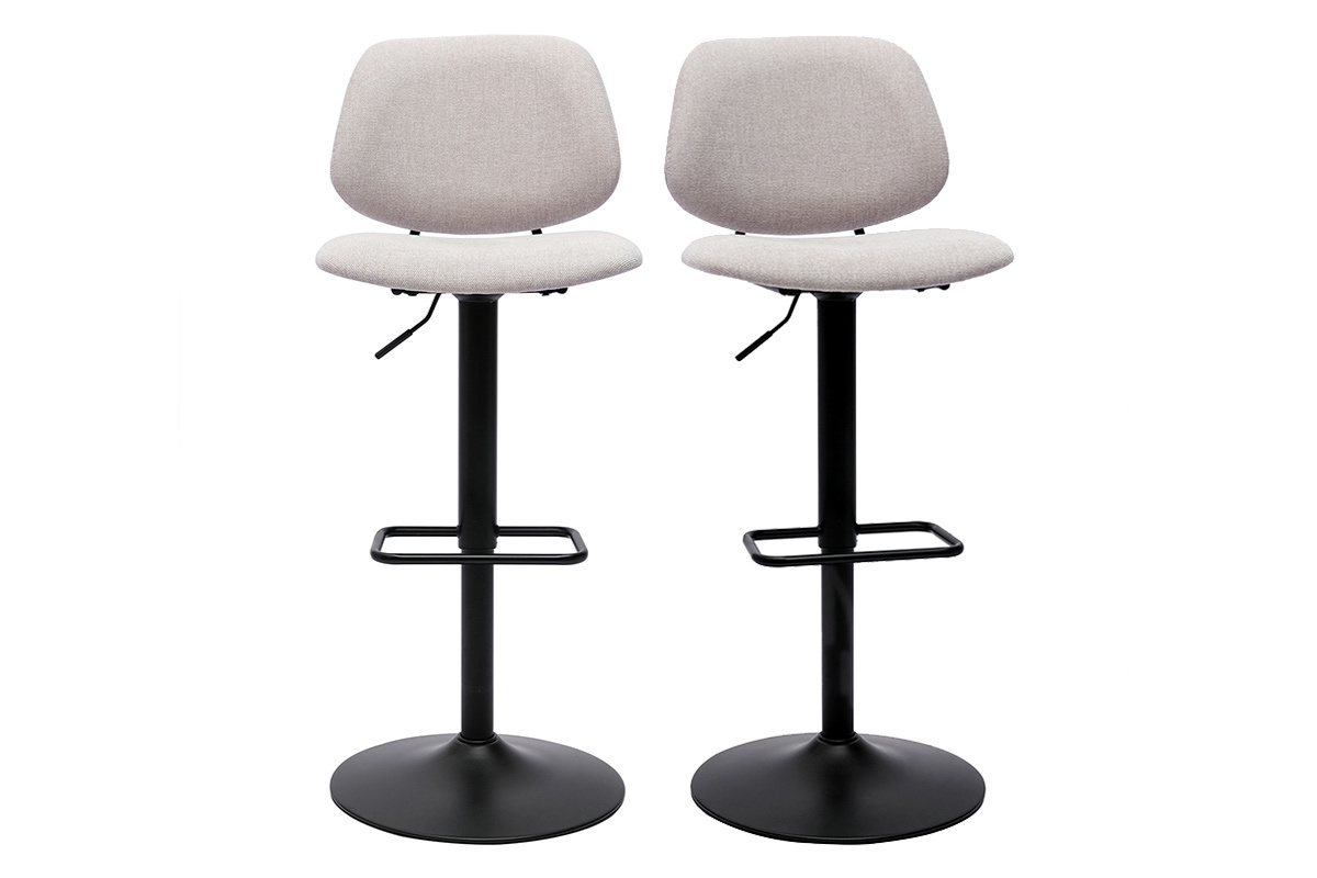 Set de 2 taburetes de cocina regulables de diseo de tejido efecto aterciopelado beige y metal negro BARNET