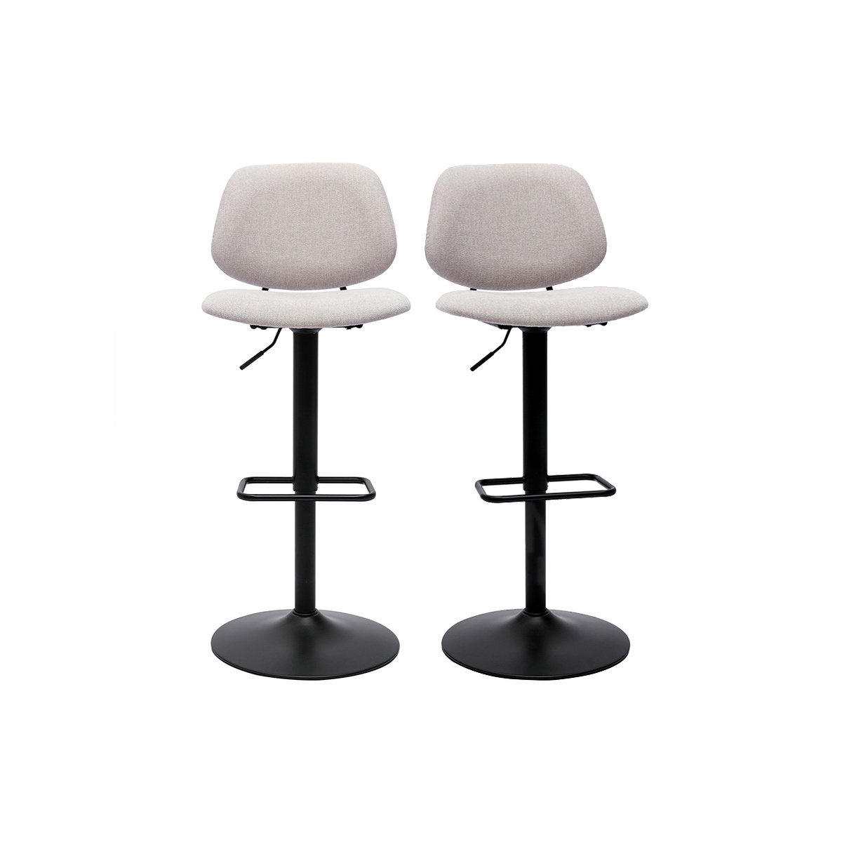 Set de 2 taburetes de cocina regulables de diseño de tejido efecto aterciopelado beige y metal negro BARNET