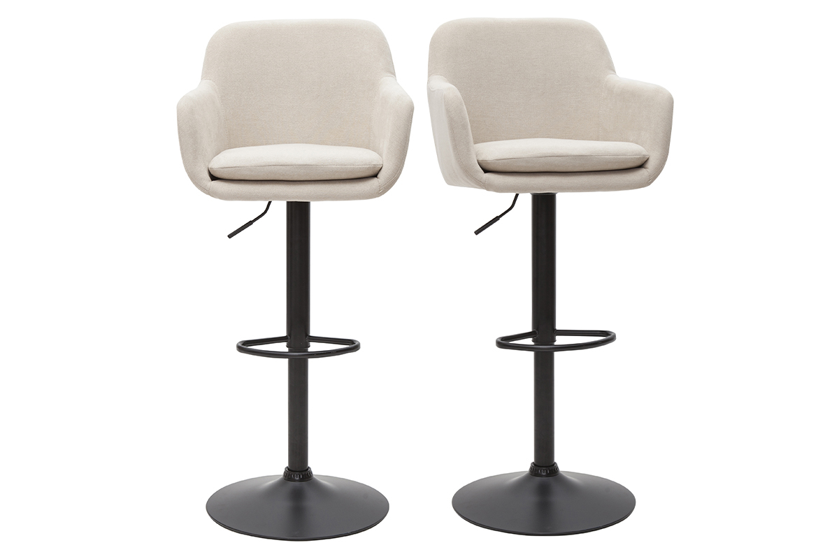 Set de 2taburetes de cocina regulables de tejido efecto aterciopelado beige y metal AMIKA
