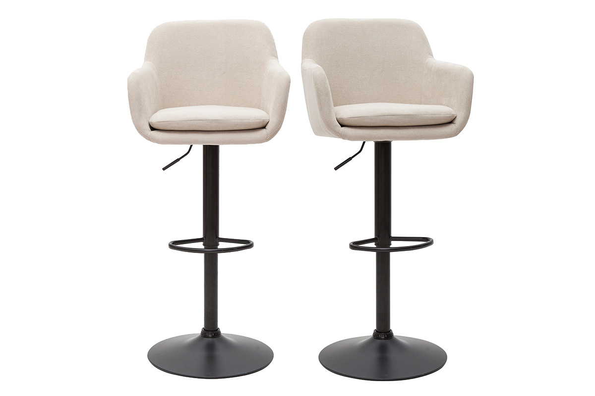 Set de 2taburetes de cocina regulables de tejido efecto aterciopelado beige y metal AMIKA