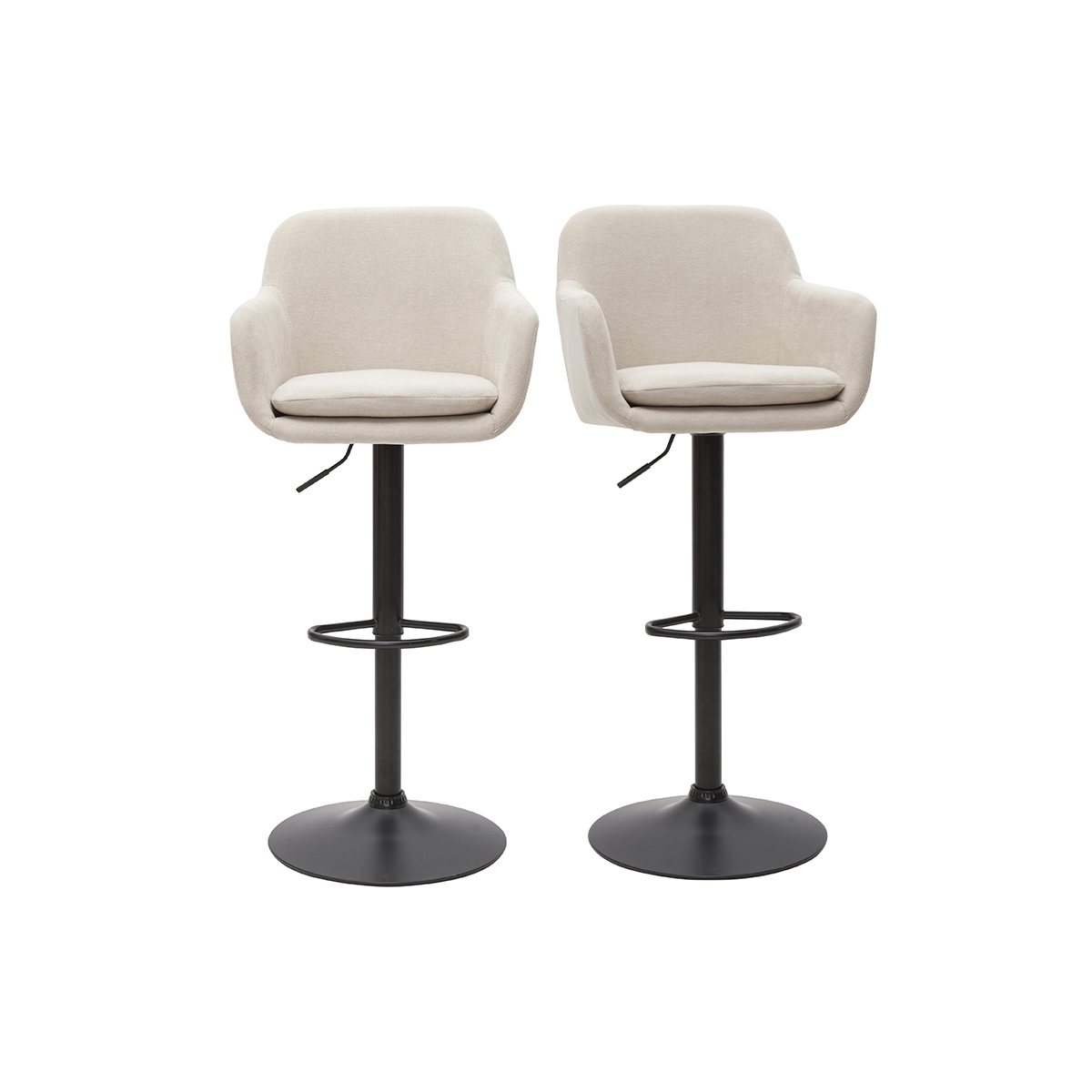 Set de 2 taburetes de cocina regulables de tejido efecto aterciopelado beige y metal AMIKA