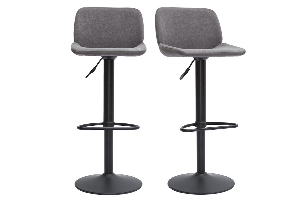 Set de 2taburetes de cocina regulables de tejido efecto aterciopelado gris y metal negro KAOLY
