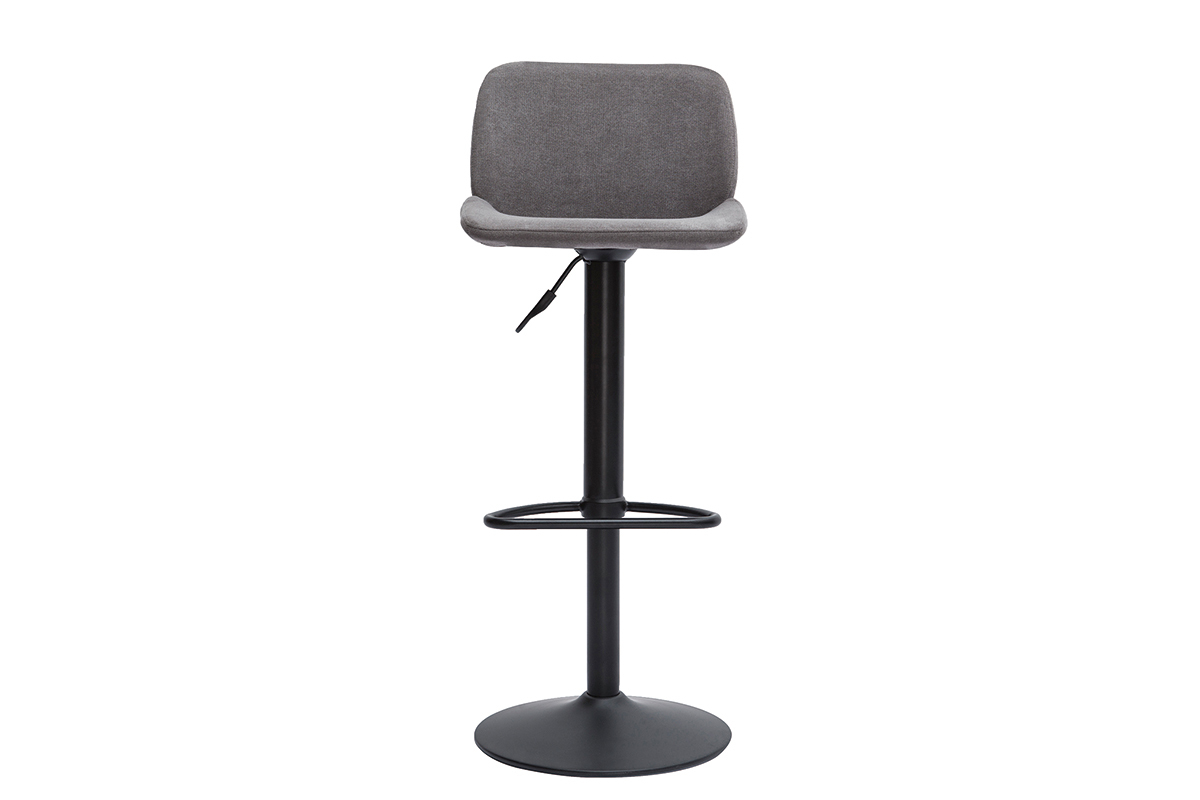Set de 2taburetes de cocina regulables de tejido efecto aterciopelado gris y metal negro KAOLY