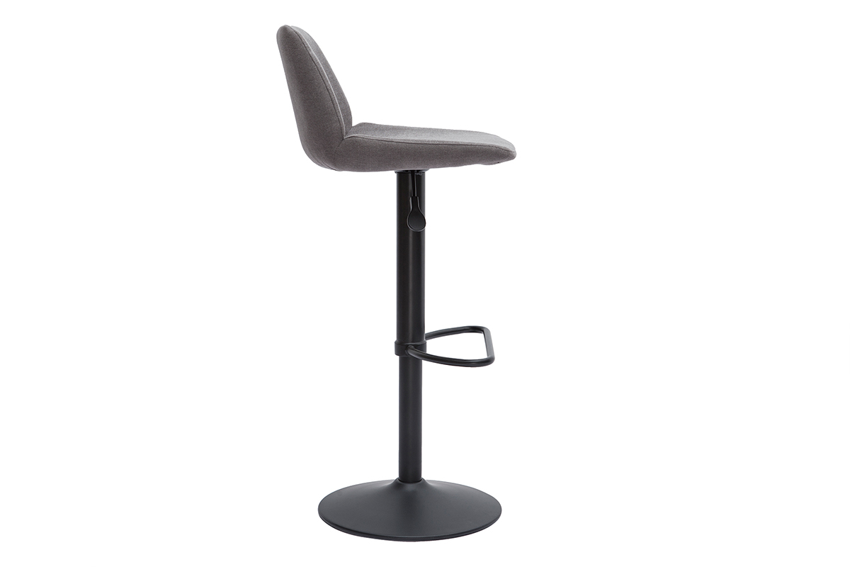 Set de 2taburetes de cocina regulables de tejido efecto aterciopelado gris y metal negro KAOLY