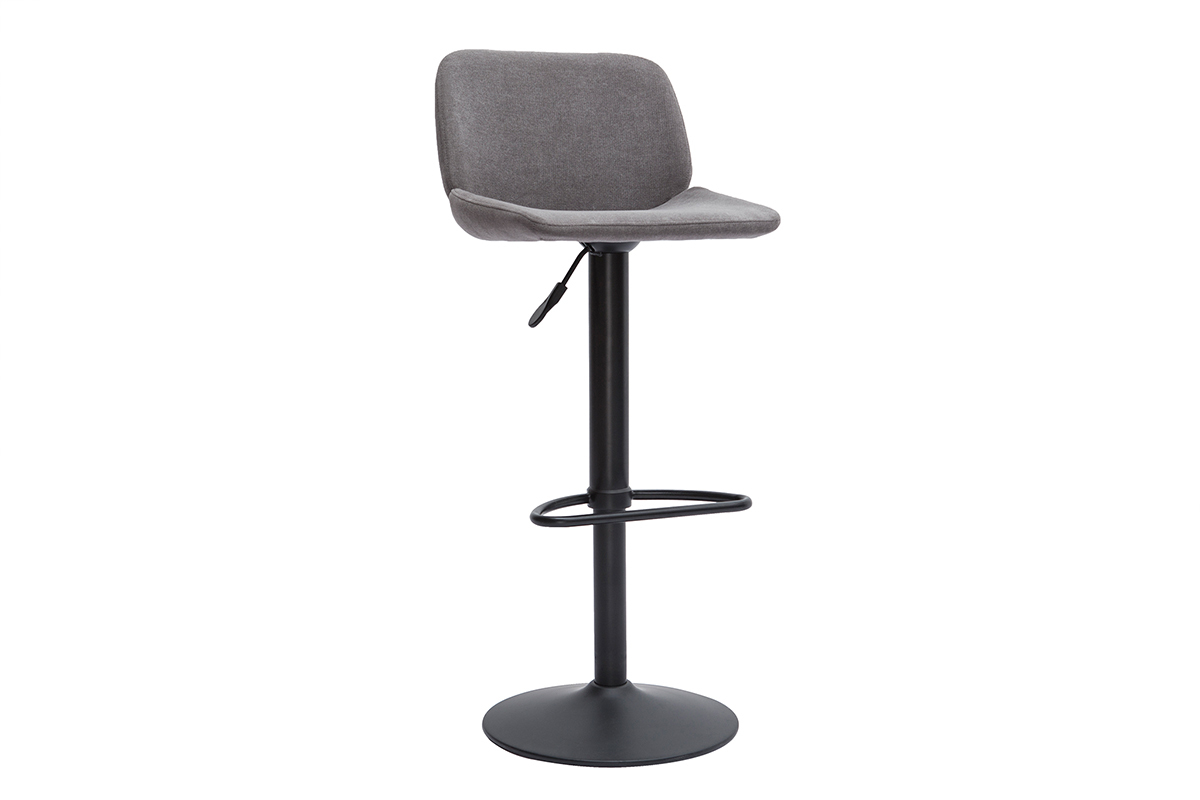 Set de 2taburetes de cocina regulables de tejido efecto aterciopelado gris y metal negro KAOLY