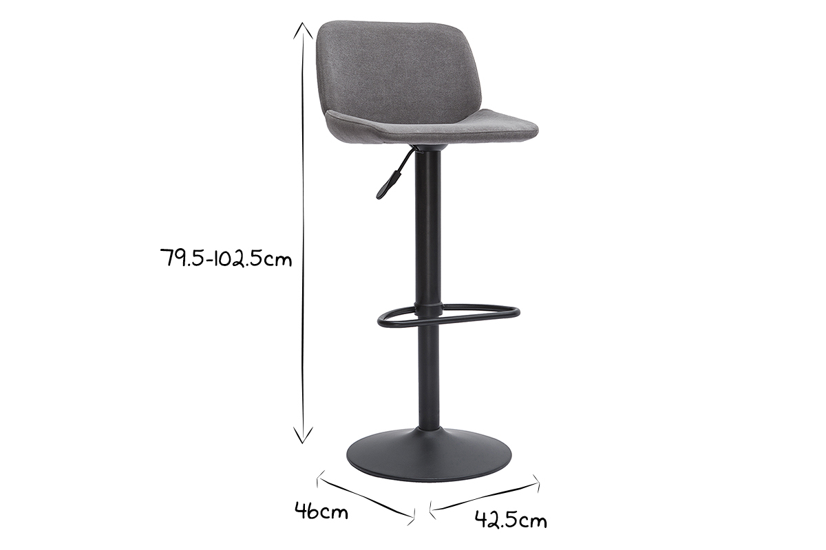 Set de 2taburetes de cocina regulables de tejido efecto aterciopelado gris y metal negro KAOLY