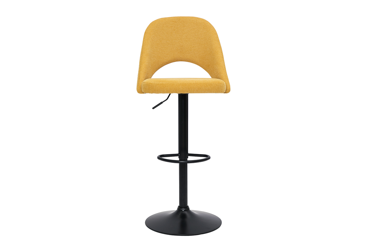 Set de 2taburetes de cocina regulables de tejido efecto aterciopelado texturizado amarillo y metal negro COSETTE