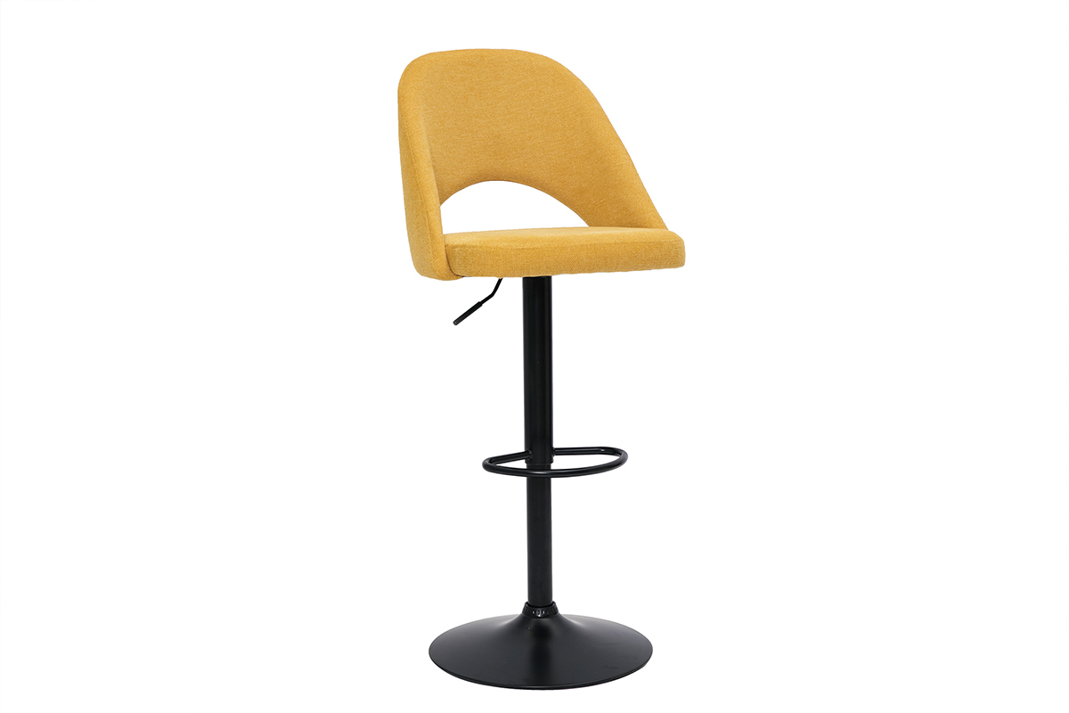 Set de 2taburetes de cocina regulables de tejido efecto aterciopelado texturizado amarillo y metal negro COSETTE