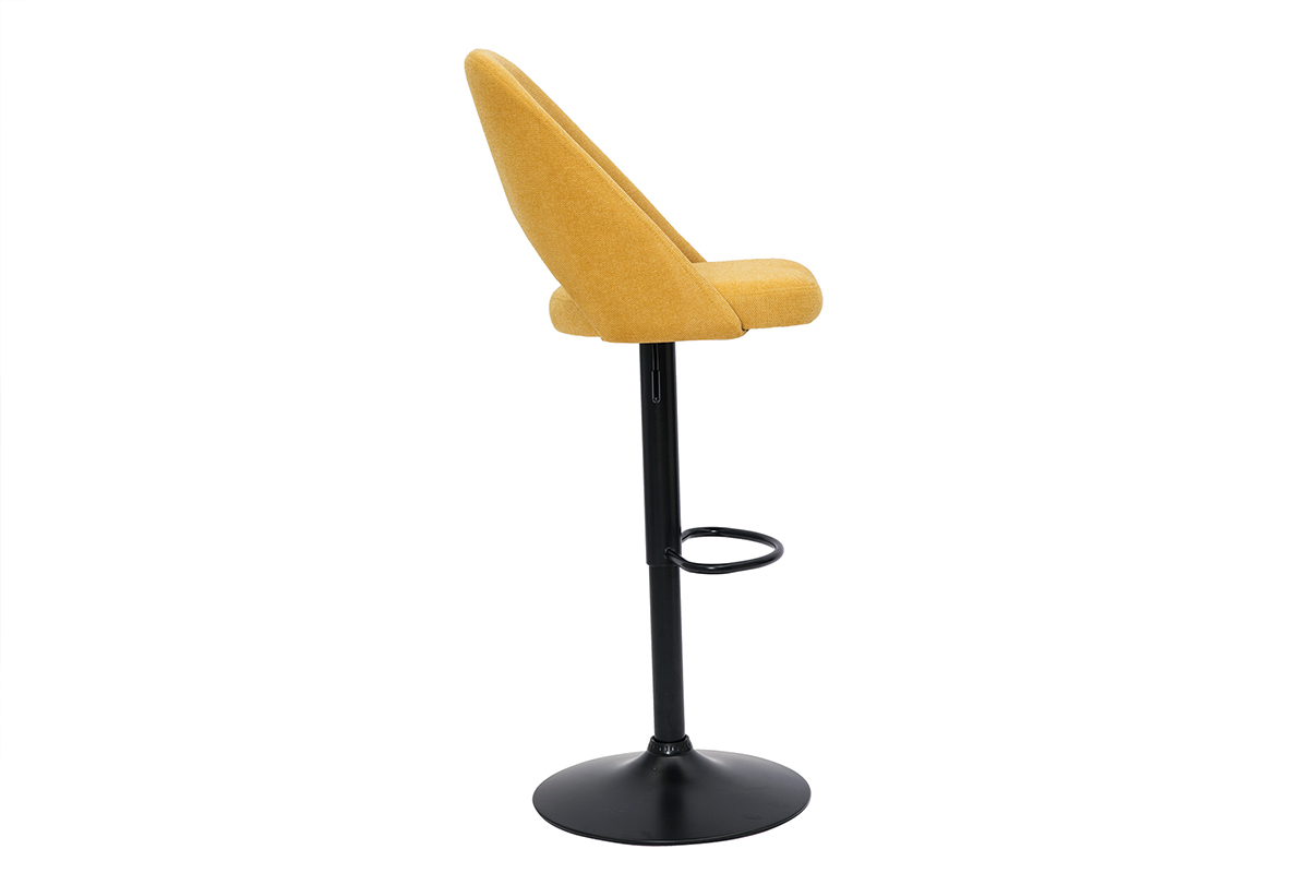 Set de 2taburetes de cocina regulables de tejido efecto aterciopelado texturizado amarillo y metal negro COSETTE