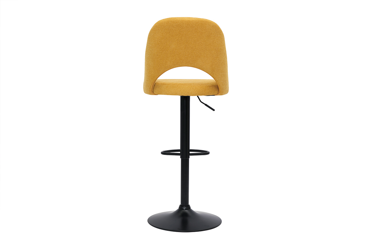 Set de 2taburetes de cocina regulables de tejido efecto aterciopelado texturizado amarillo y metal negro COSETTE
