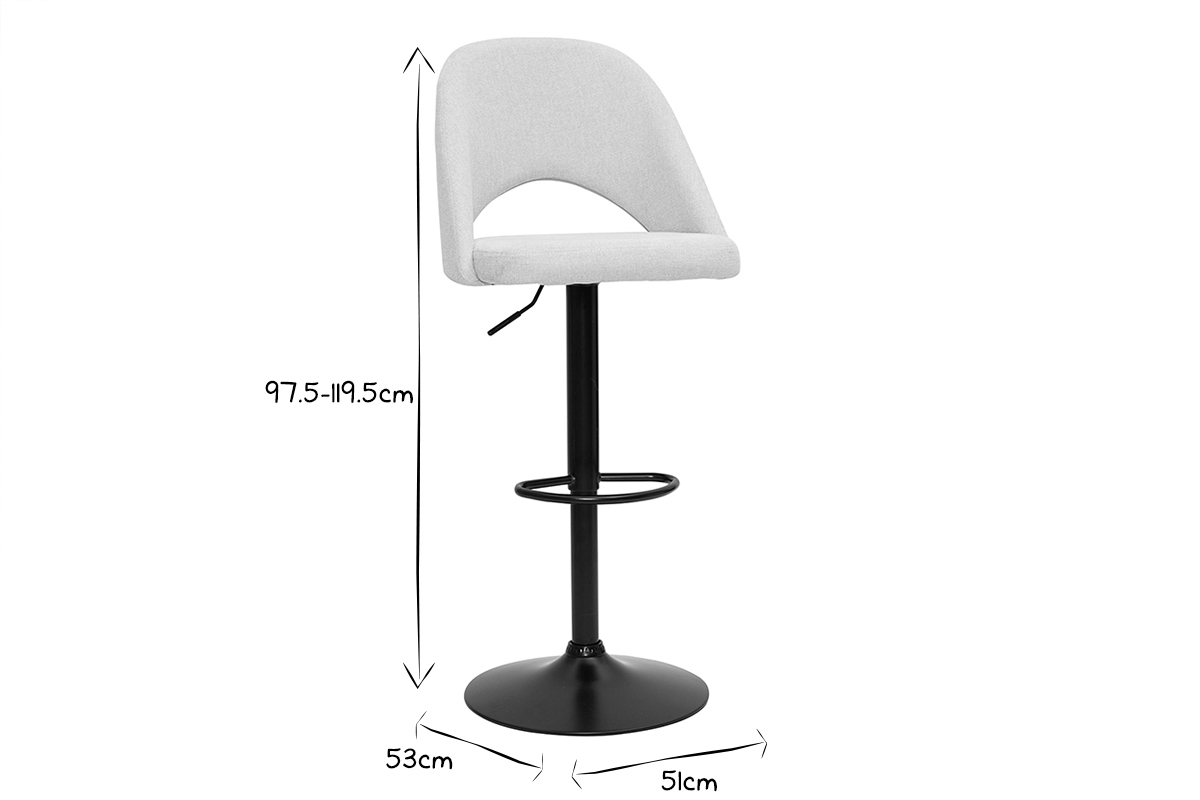 Set de 2taburetes de cocina regulables de tejido efecto aterciopelado texturizado beige y metal negro COSETTE