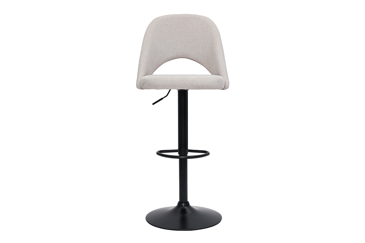 Set de 2taburetes de cocina regulables de tejido efecto aterciopelado texturizado beige y metal negro COSETTE