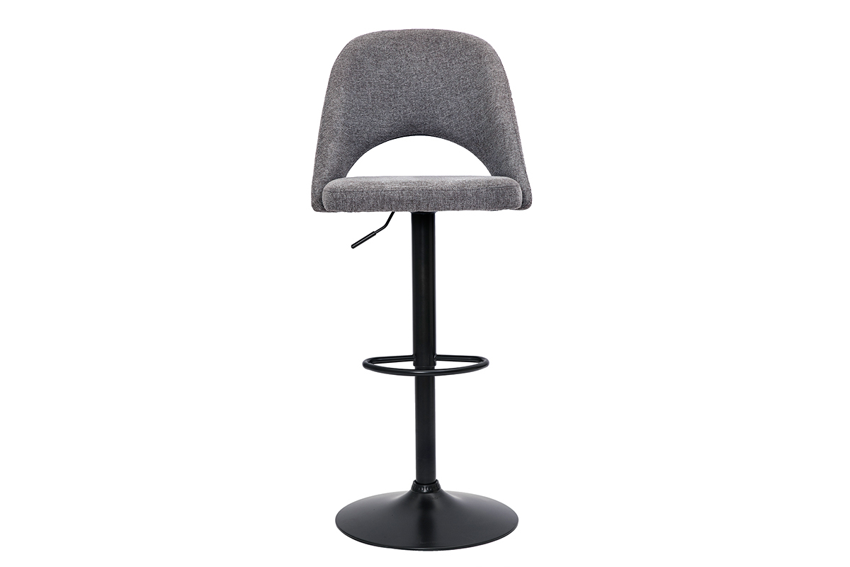 Set de 2taburetes de cocina regulables de tejido efecto aterciopelado texturizado gris y metal negro COSETTE