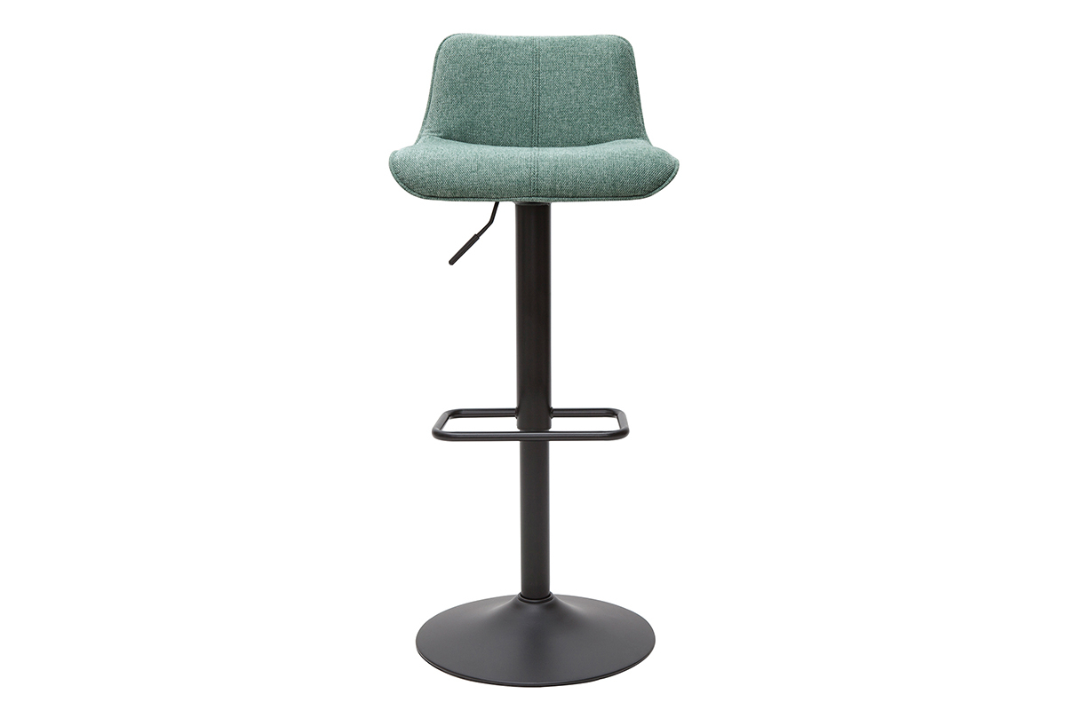Set de 2 taburetes de cocina regulablesde tejido efecto aterciopelado texturizado verde celadn y metal negro BOOST