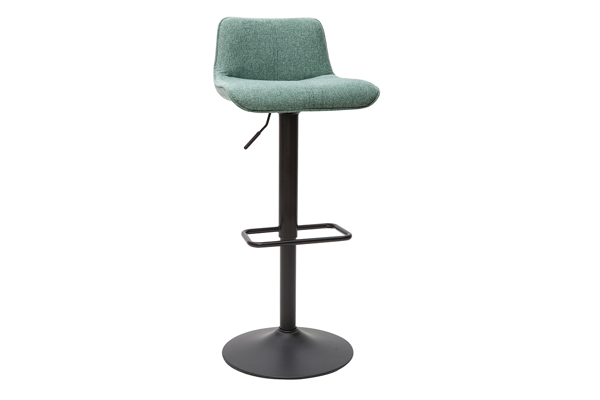 Set de 2 taburetes de cocina regulablesde tejido efecto aterciopelado texturizado verde celadn y metal negro BOOST