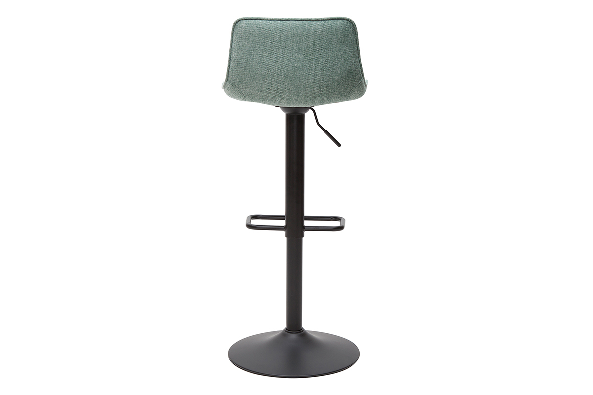 Set de 2 taburetes de cocina regulablesde tejido efecto aterciopelado texturizado verde celadn y metal negro BOOST
