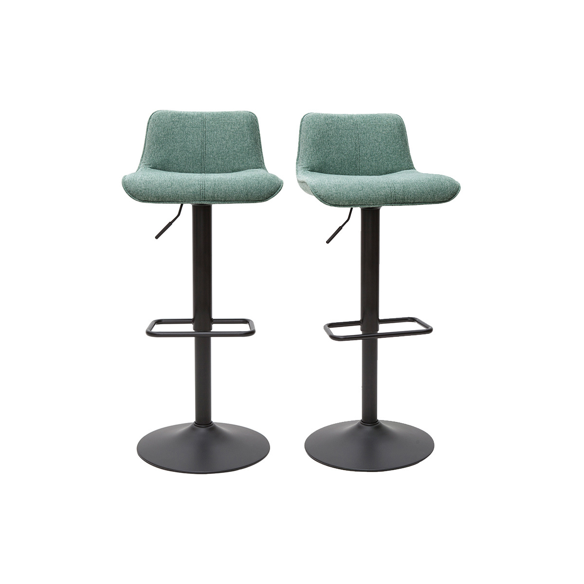 Set de 2 taburetes de cocina regulables de tejido efecto aterciopelado texturizado verde celadón y metal negro BOOST