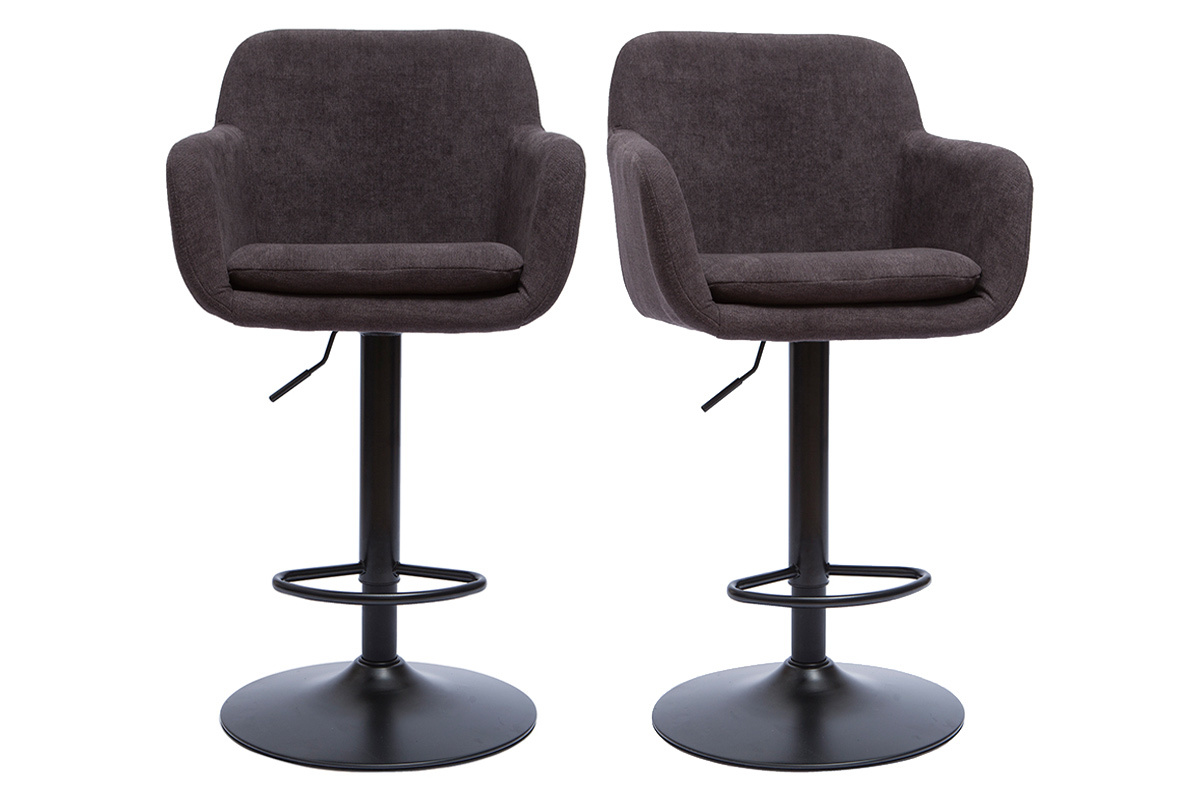 Set de 2 taburetes de cocina regulables efecto aterciopelado gris oscuro AMIKA