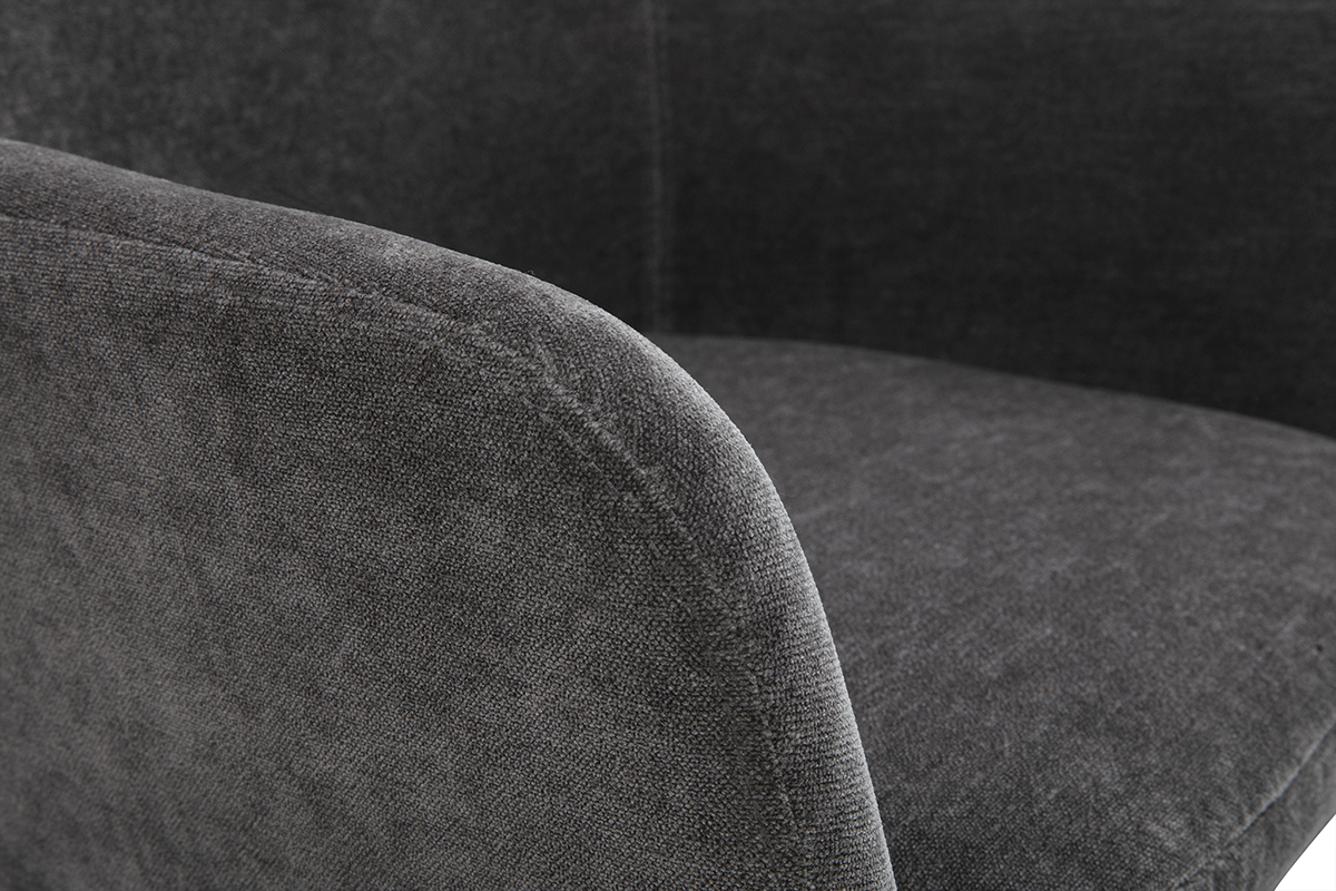 Primer plano del tejido efecto terciopelo gris oscuro de un taburete de bar AMIKA.