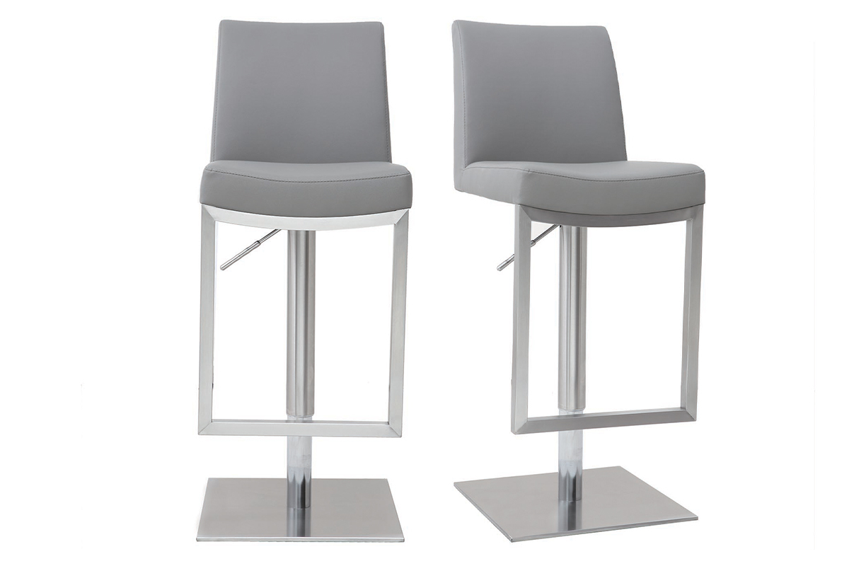 Set de 2taburetes de cocina regulables grises con acero cromado KYLE