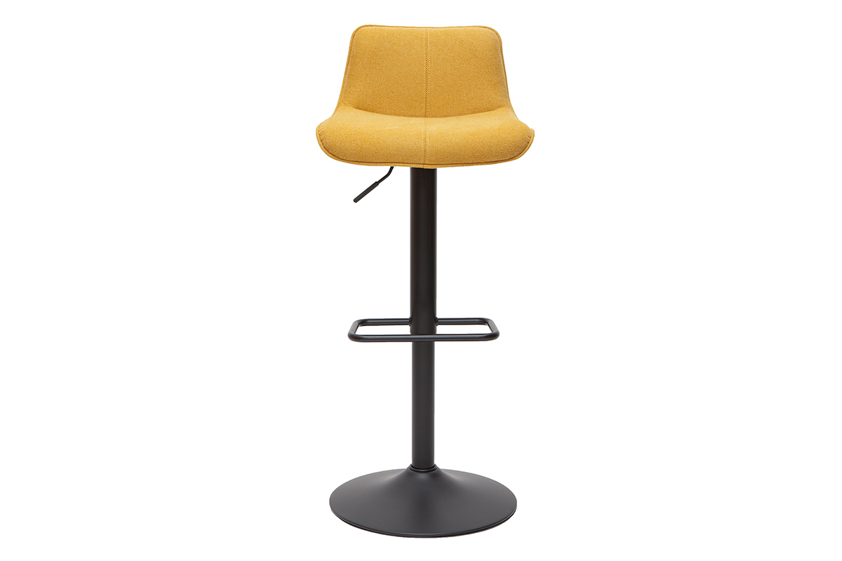 Set de 2 taburetes de cocina regulables y giratorios 360de tejido efecto aterciopelado amarillo mostaza y metal negro BOOST