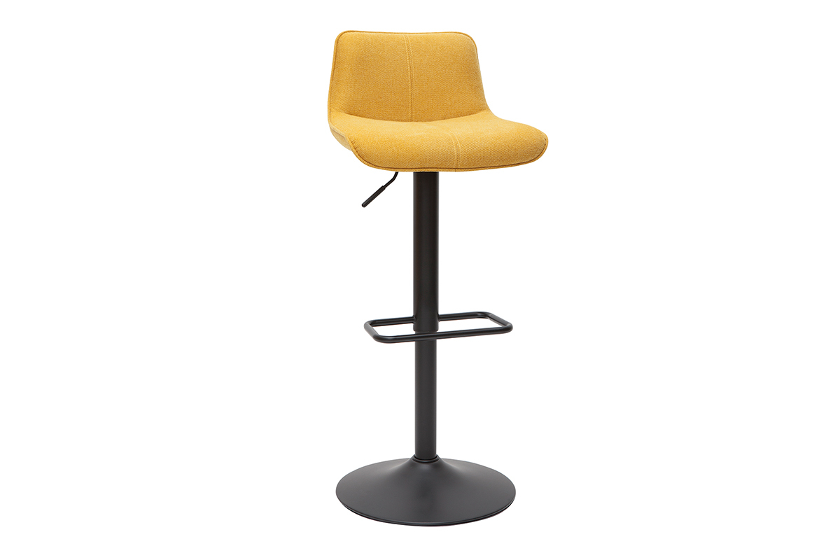 Set de 2 taburetes de cocina regulables y giratorios 360de tejido efecto aterciopelado amarillo mostaza y metal negro BOOST