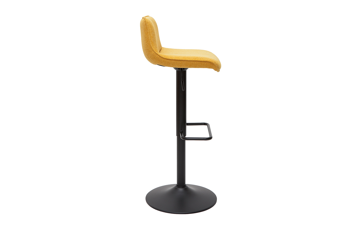Set de 2 taburetes de cocina regulables y giratorios 360de tejido efecto aterciopelado amarillo mostaza y metal negro BOOST
