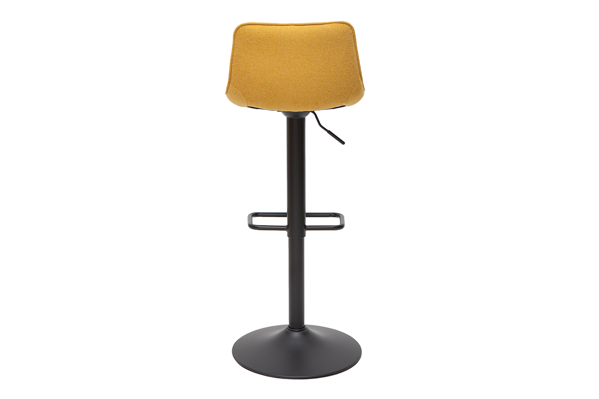 Set de 2 taburetes de cocina regulables y giratorios 360de tejido efecto aterciopelado amarillo mostaza y metal negro BOOST
