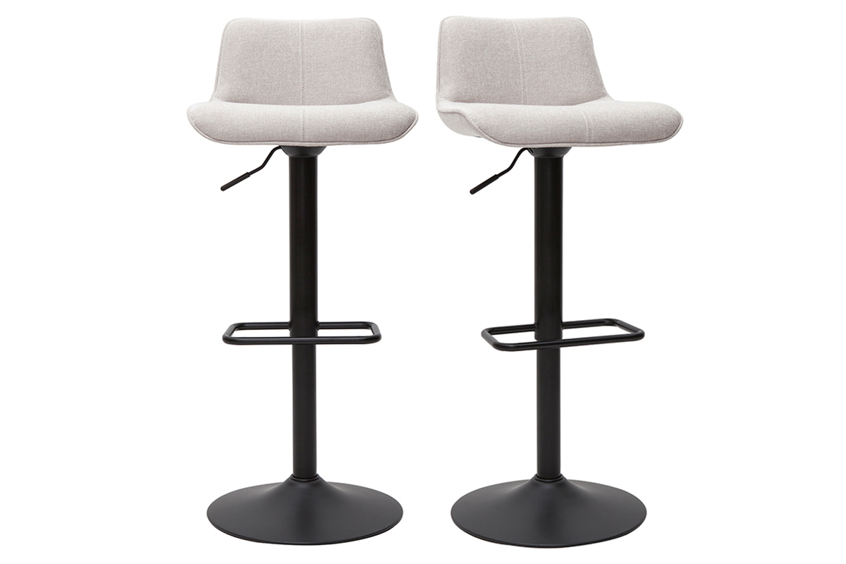 Set de 2 taburetes de cocina regulables y giratorios 360de tejido efecto aterciopelado beige y metal BOOST