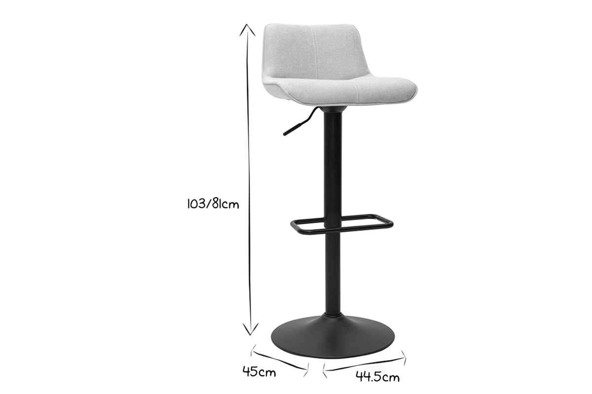 Set de 2 taburetes de cocina regulables y giratorios 360de tejido efecto aterciopelado beige y metal BOOST