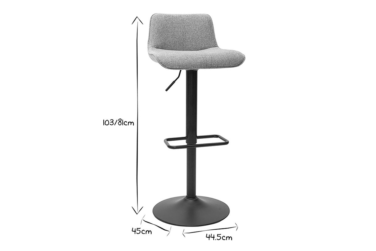 Set de 2 taburetes de cocina regulables y giratorios 360de tejido efecto aterciopelado gris y metal negro BOOST