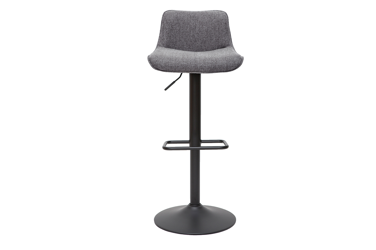 Set de 2 taburetes de cocina regulables y giratorios 360de tejido efecto aterciopelado gris y metal negro BOOST