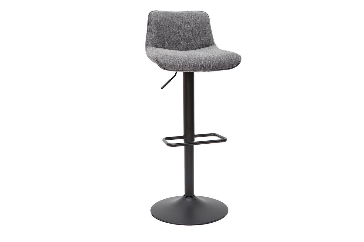 Set de 2 taburetes de cocina regulables y giratorios 360de tejido efecto aterciopelado gris y metal negro BOOST