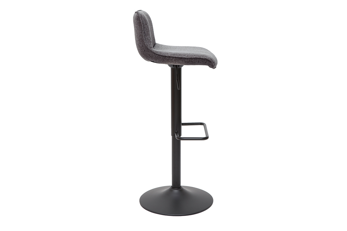 Set de 2 taburetes de cocina regulables y giratorios 360de tejido efecto aterciopelado gris y metal negro BOOST