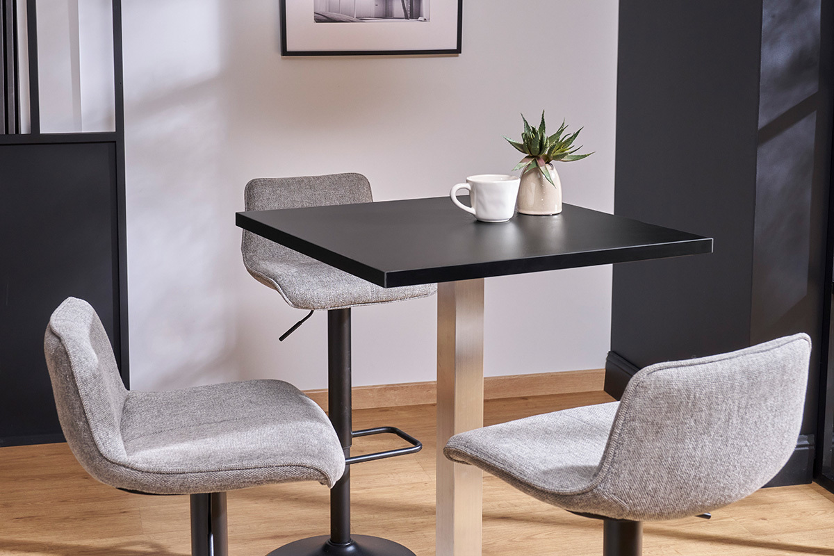 Set de 2 taburetes de cocina regulables y giratorios 360de tejido efecto aterciopelado gris y metal negro BOOST