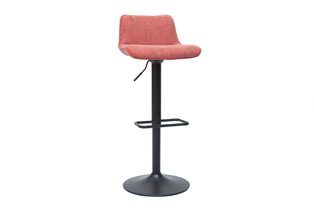Set de 2 taburetes de cocina regulables y giratorios 360 de tejido efecto aterciopelado terracota y metal negro BOOST