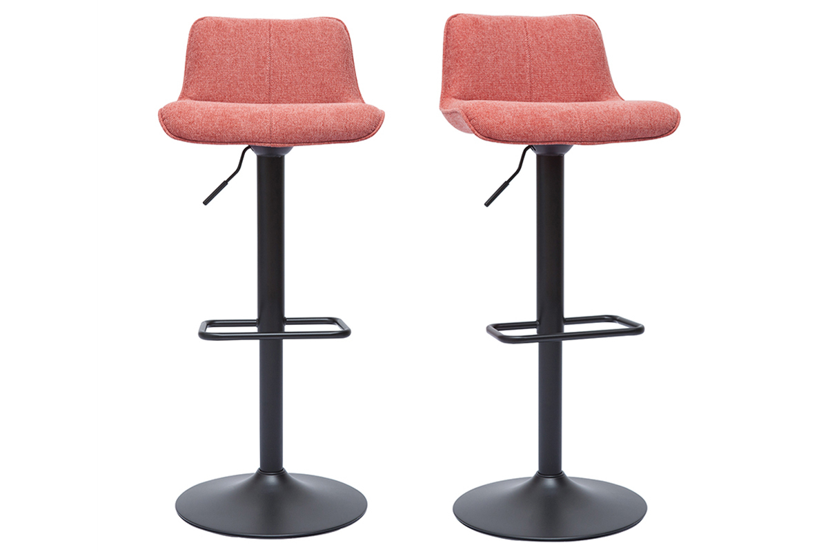 Set de 2 taburetes de cocina regulables y giratorios 360 de tejido efecto aterciopelado terracota y metal negro BOOST