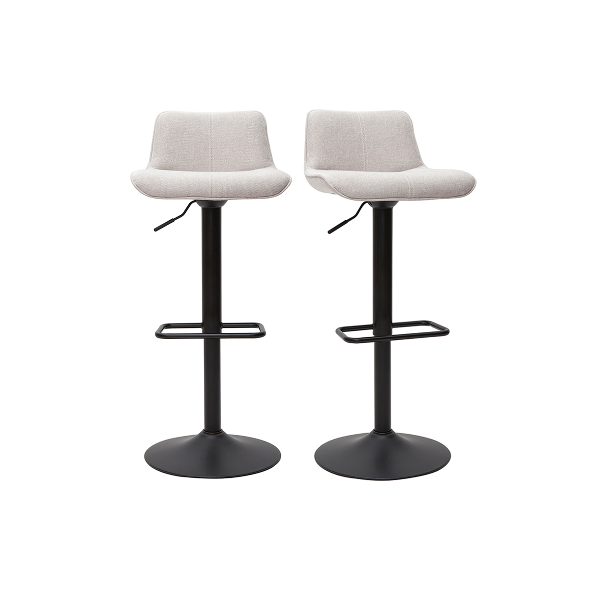 Set de 2 taburetes de cocina regulables y giratorios 360º de tejido efecto aterciopelado beige y metal BOOST