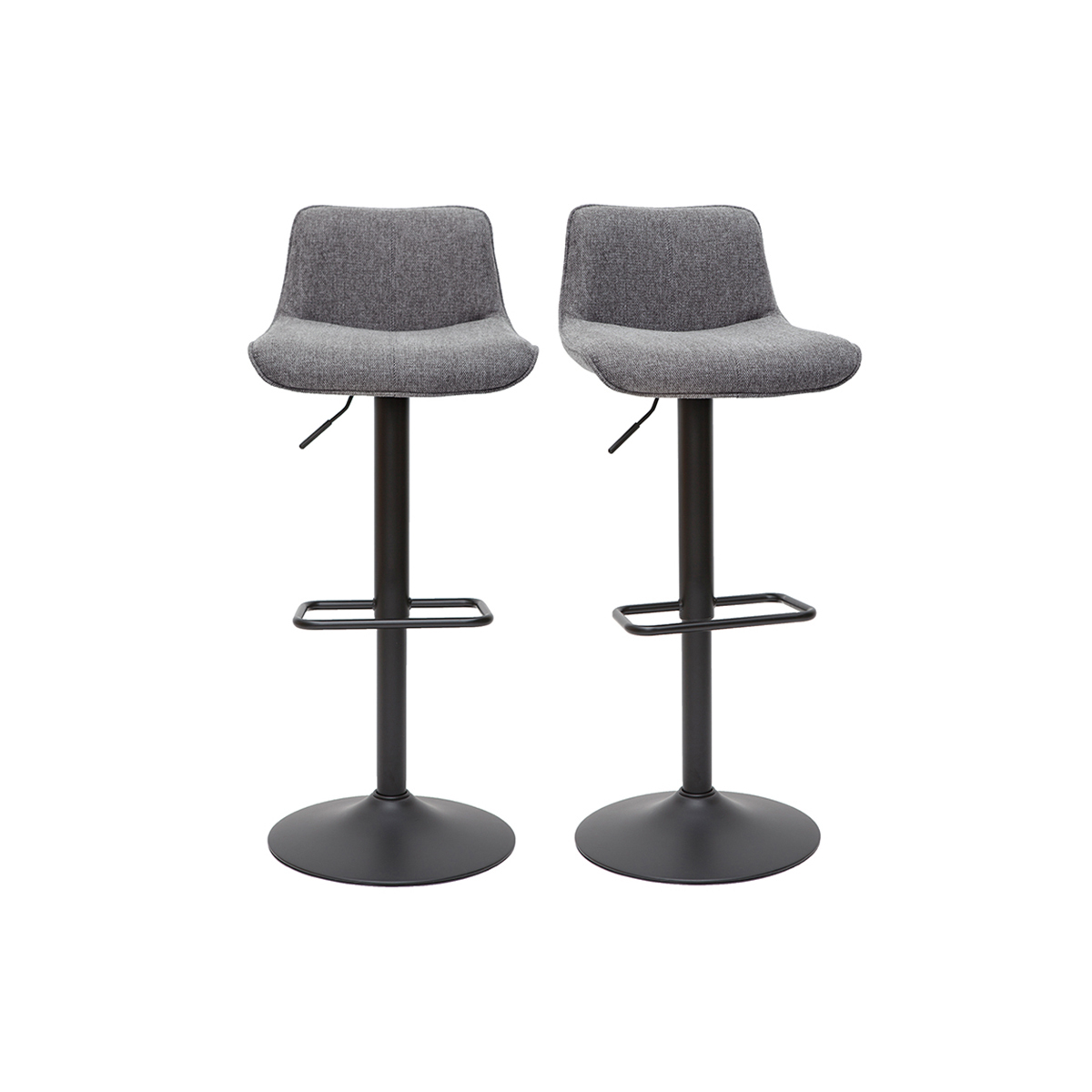 Set de 2 taburetes de cocina regulables y giratorios 360º de tejido efecto aterciopelado gris y metal negro BOOST