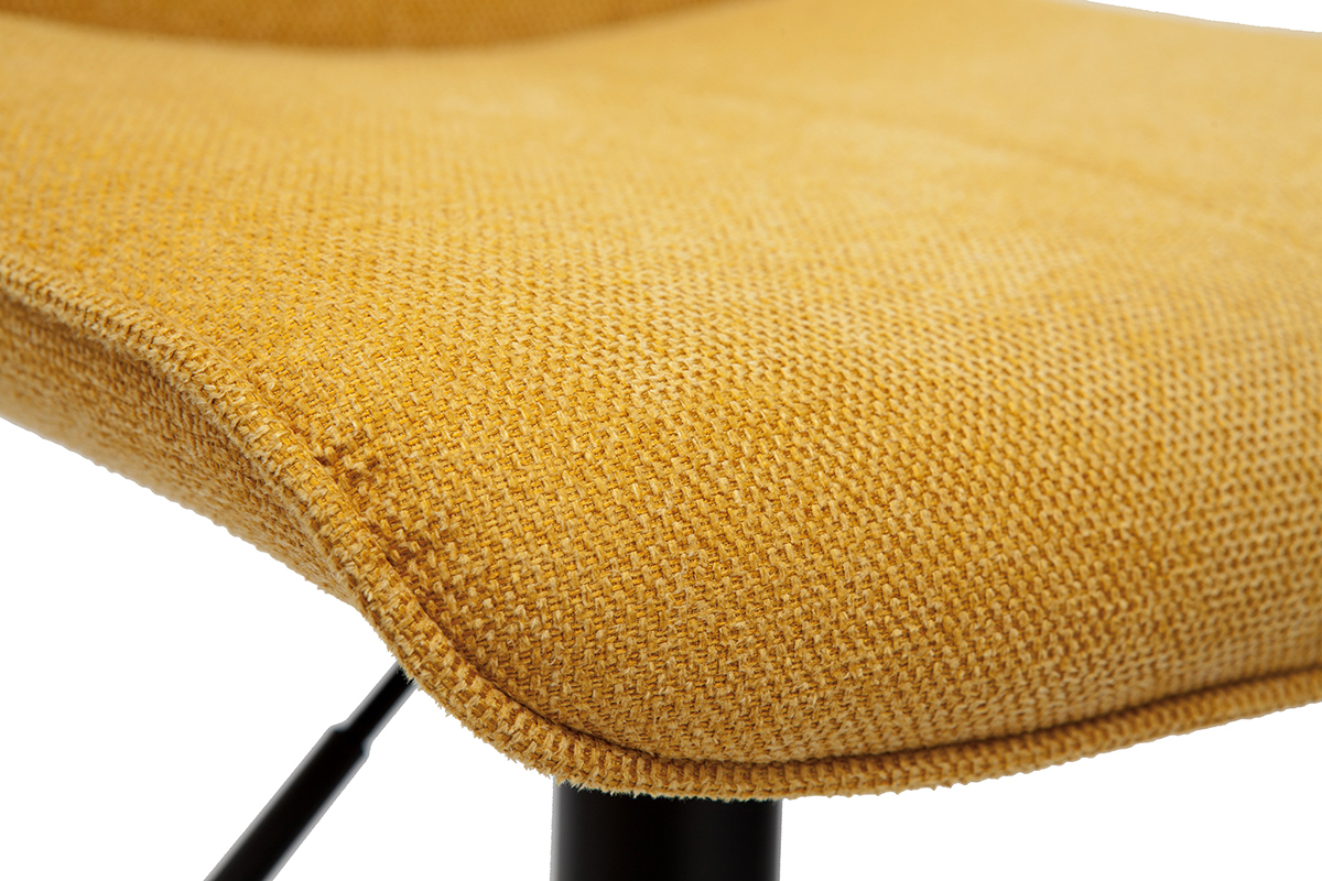 Set de 2 taburetes de cocina regulables y giratorios 360��de tejido efecto aterciopelado amarillo mostaza y metal negro BOOST