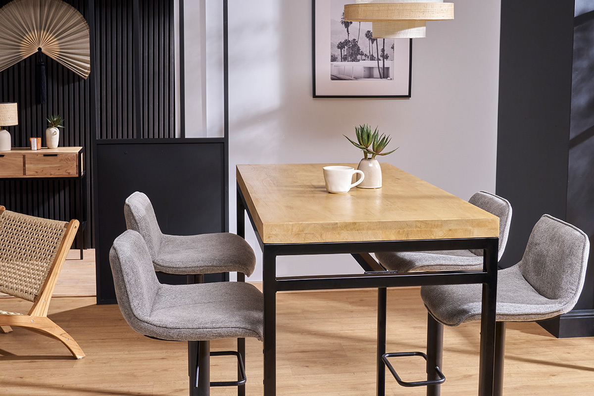 Set de 2 taburetes de cocina regulables y giratorios 360��de tejido efecto aterciopelado gris y metal negro BOOST