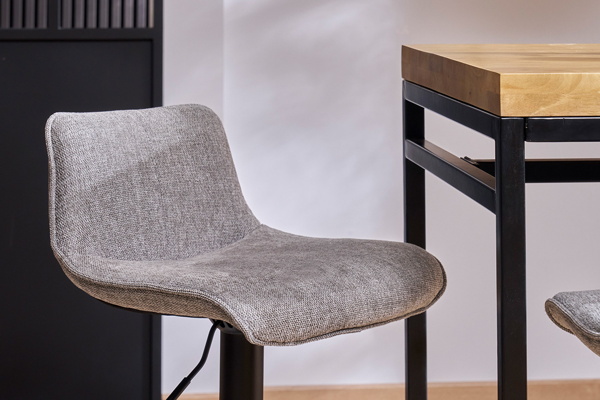 Set de 2 taburetes de cocina regulables y giratorios 360��de tejido efecto aterciopelado gris y metal negro BOOST