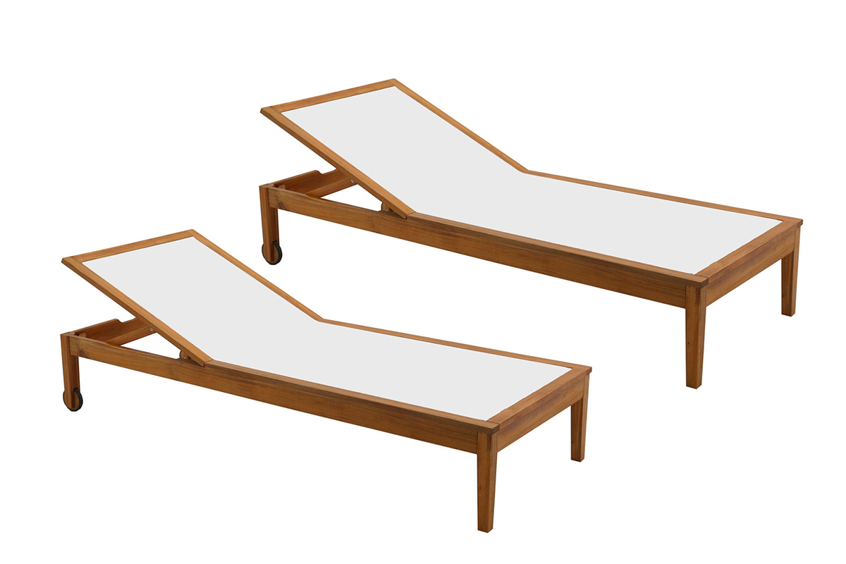 Set de 2 tumbonas blanco y madera maciza NAVEEN