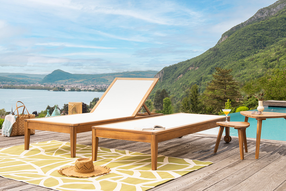 Set de 2 tumbonas blanco y madera maciza NAVEEN