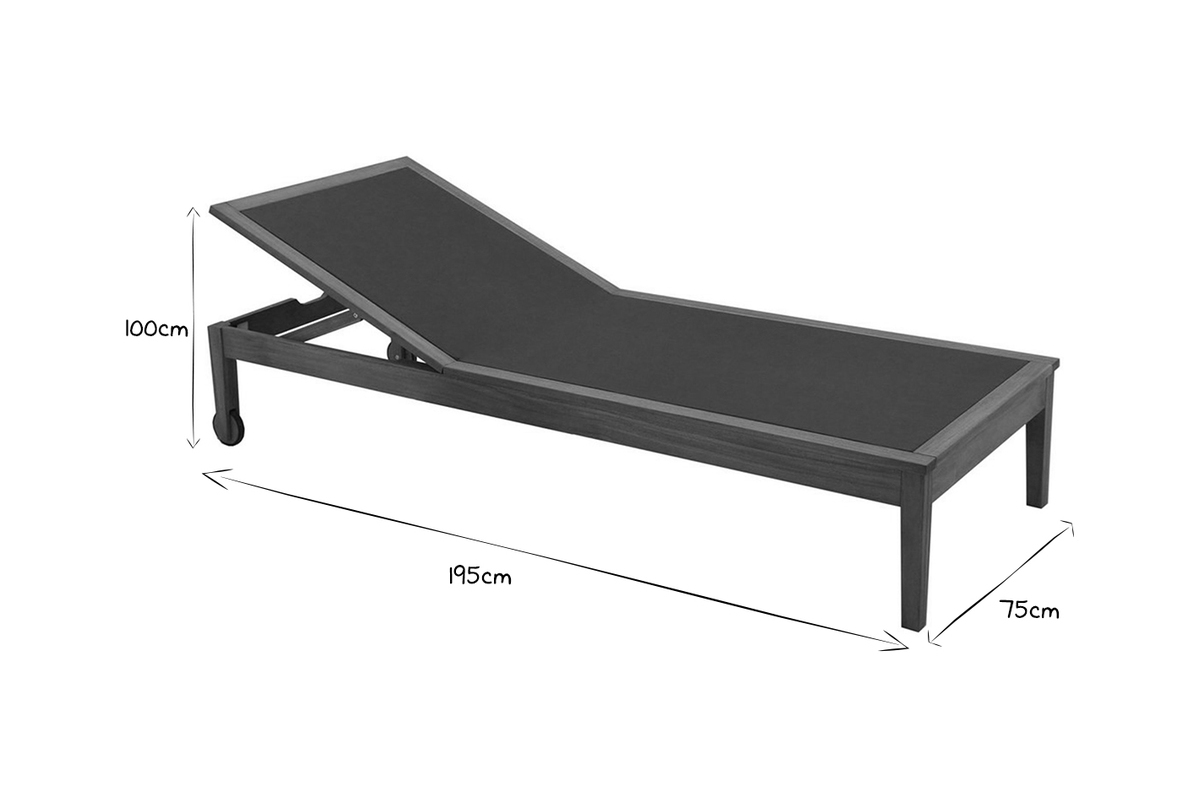 Set de 2 tumbonas gris oscuro y madera maciza NAVEEN