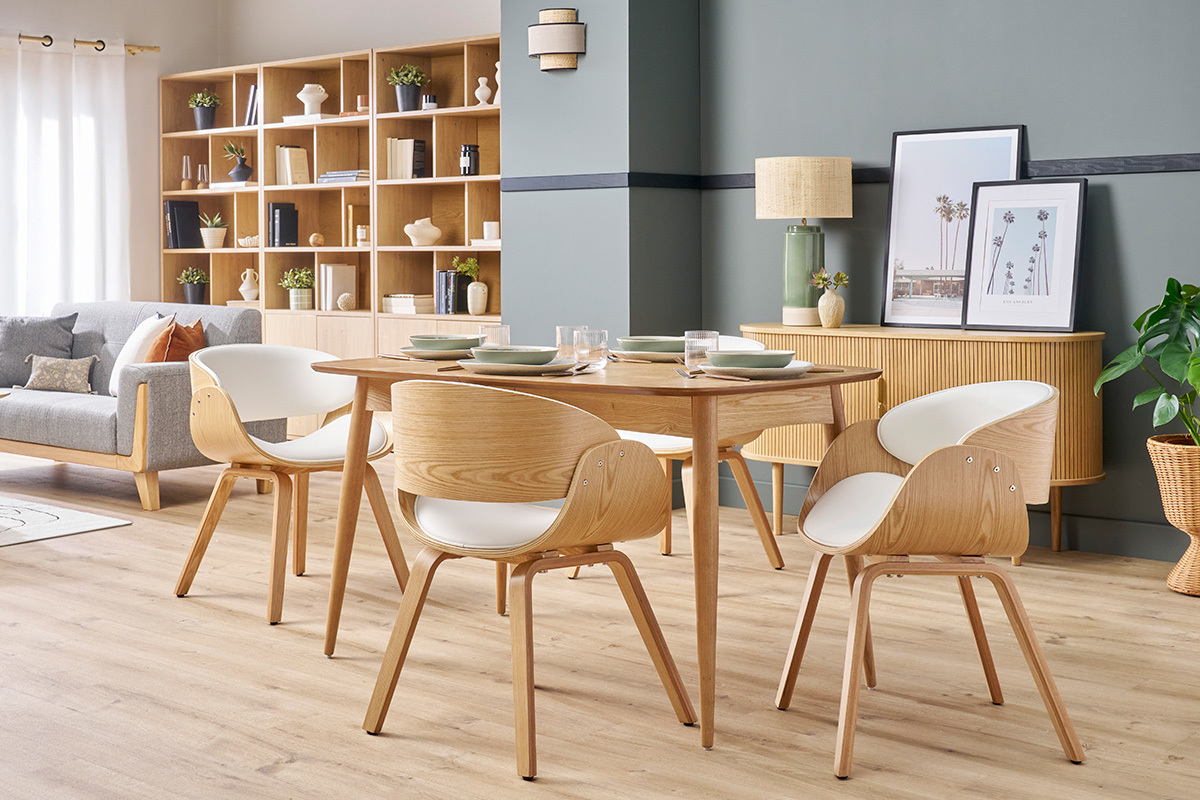 Silla blanca y madera clara BENT