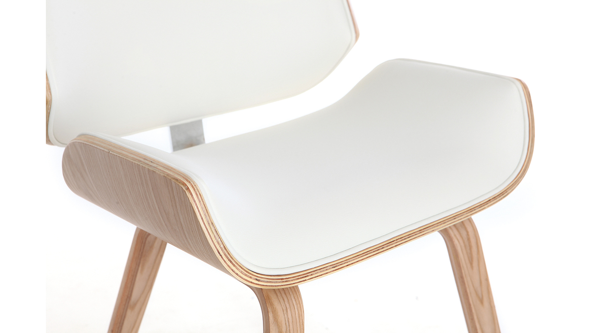 Silla de escritorio madera clara y blanca CURVED - Miliboo